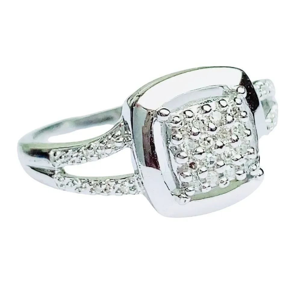 Diamond 925 Sterling Silver Ring Sz‎ 6.75
